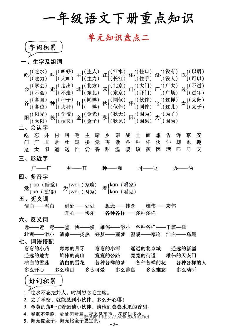 图片[2]-一年级语文单元知识盘点-微课邦