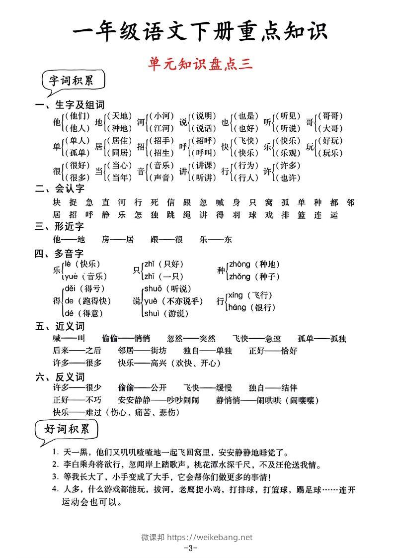 图片[3]-一年级语文单元知识盘点-微课邦