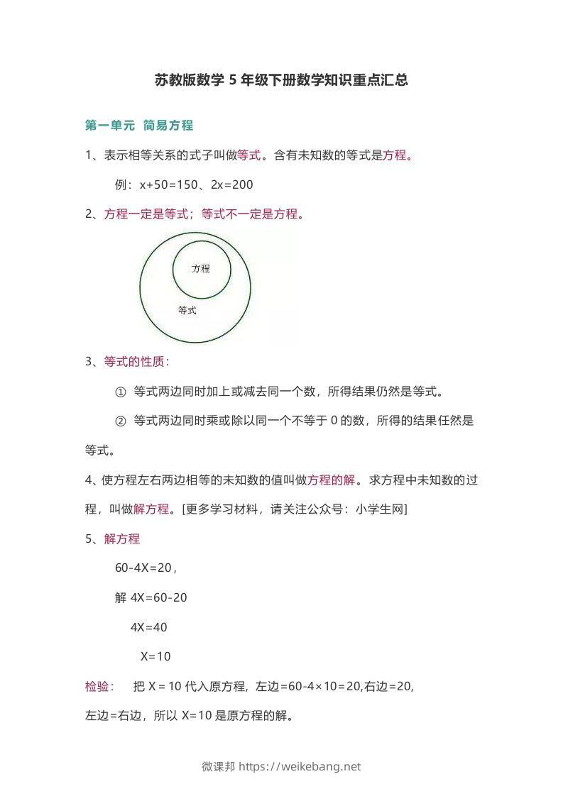 苏教版数学5年级下册数学知识点-微课邦