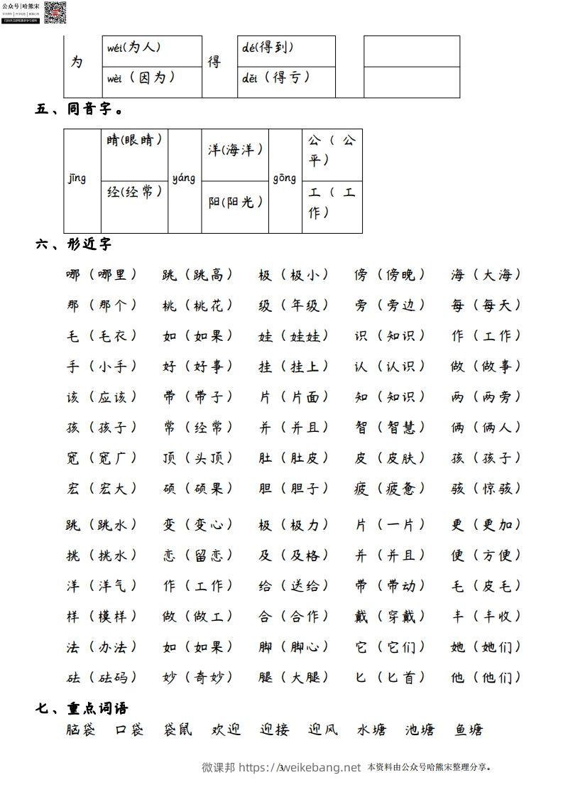 图片[3]-二年级语文上册第一单元核心考点梳理（重点课文理解积累拓展考试热点）-微课邦