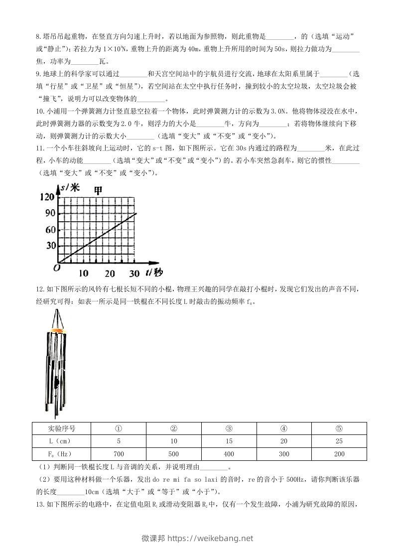 图片[2]-2024年上海中考物理试题及答案(Word版)-微课邦