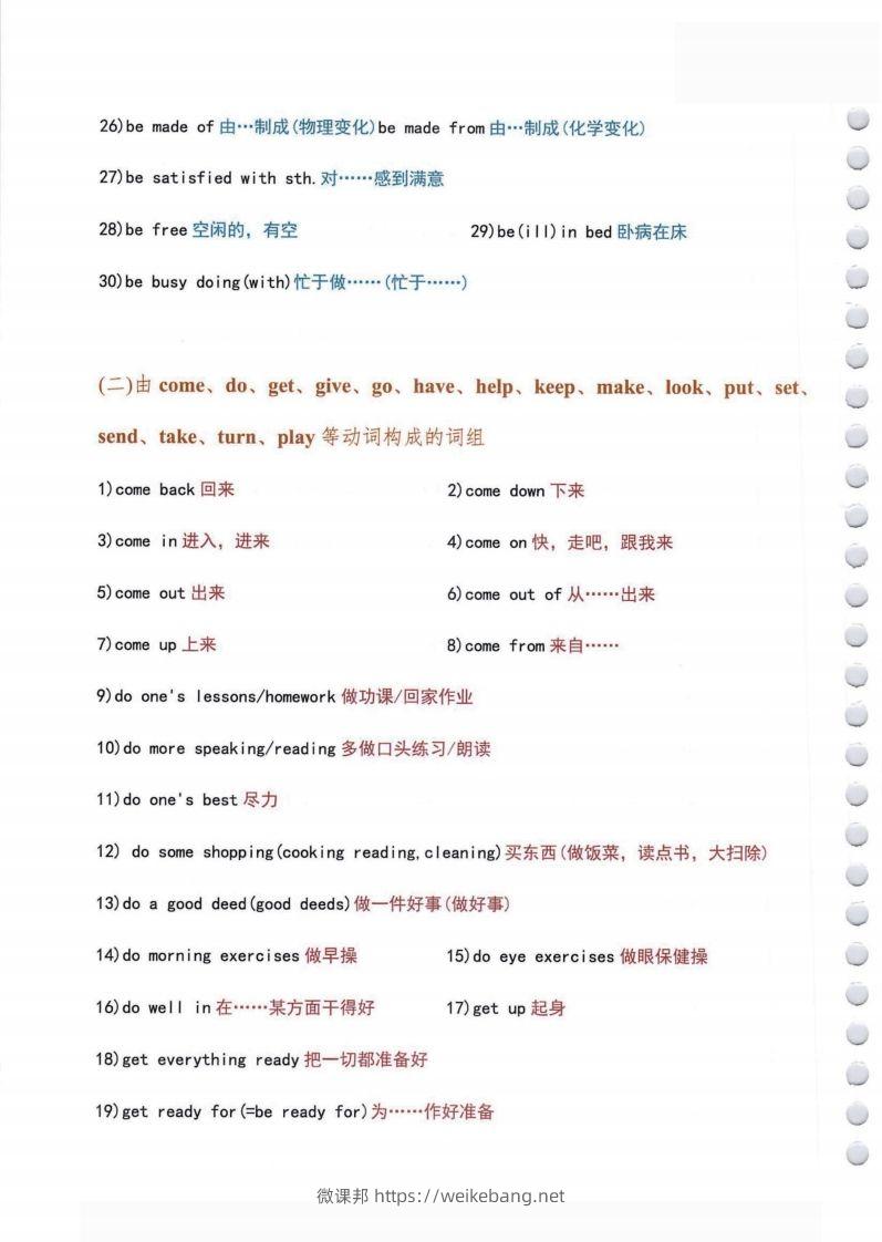 图片[2]-小学英语常用必考词组大全（含动词介词量词等其他词组）共11页-微课邦
