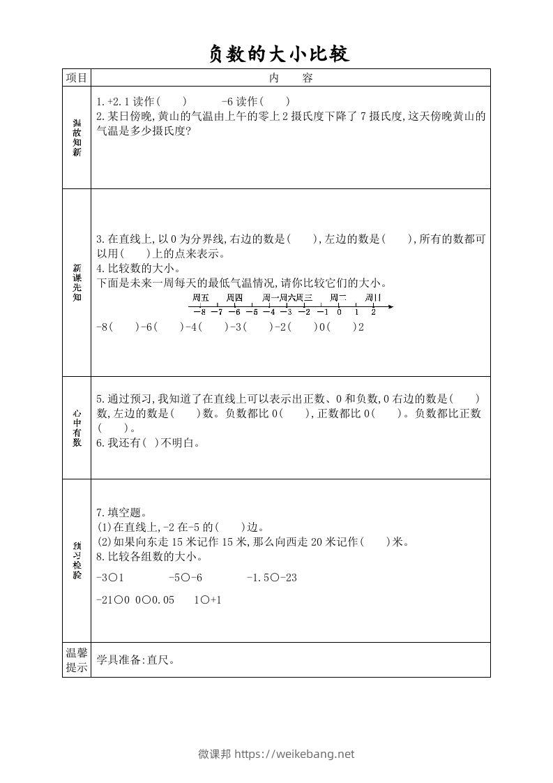 图片[2]-六年级数学下册全册学生课前预习单（人教版）-微课邦