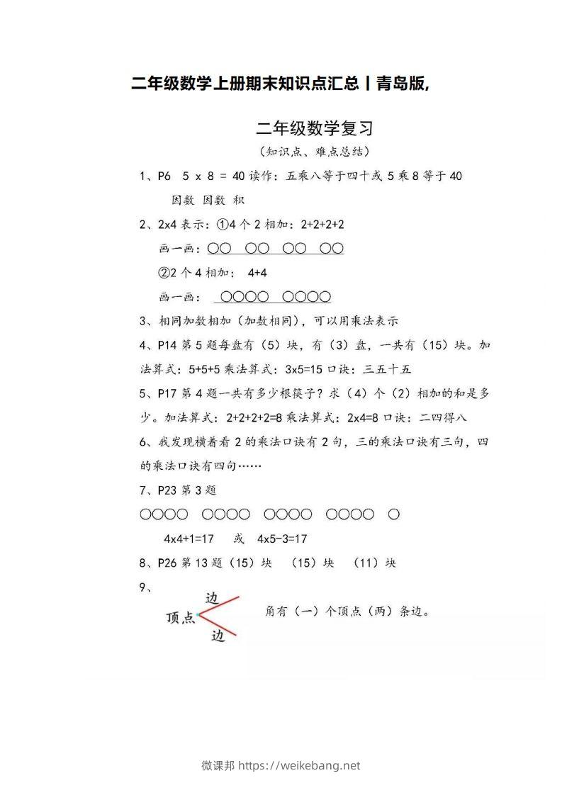 二上青岛版数学重点知识点预习()-微课邦