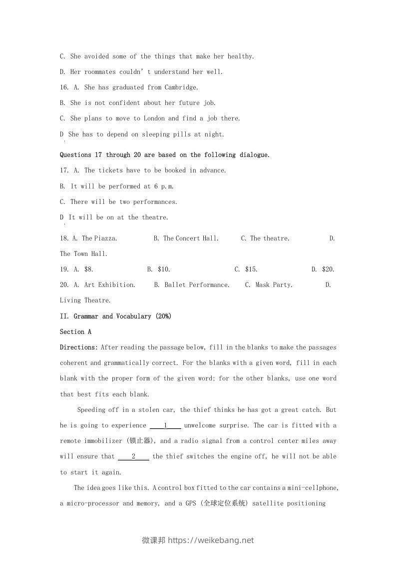 图片[3]-2021-2022学年上海市金山区高三上学期期中英语试题及答案(Word版)-微课邦