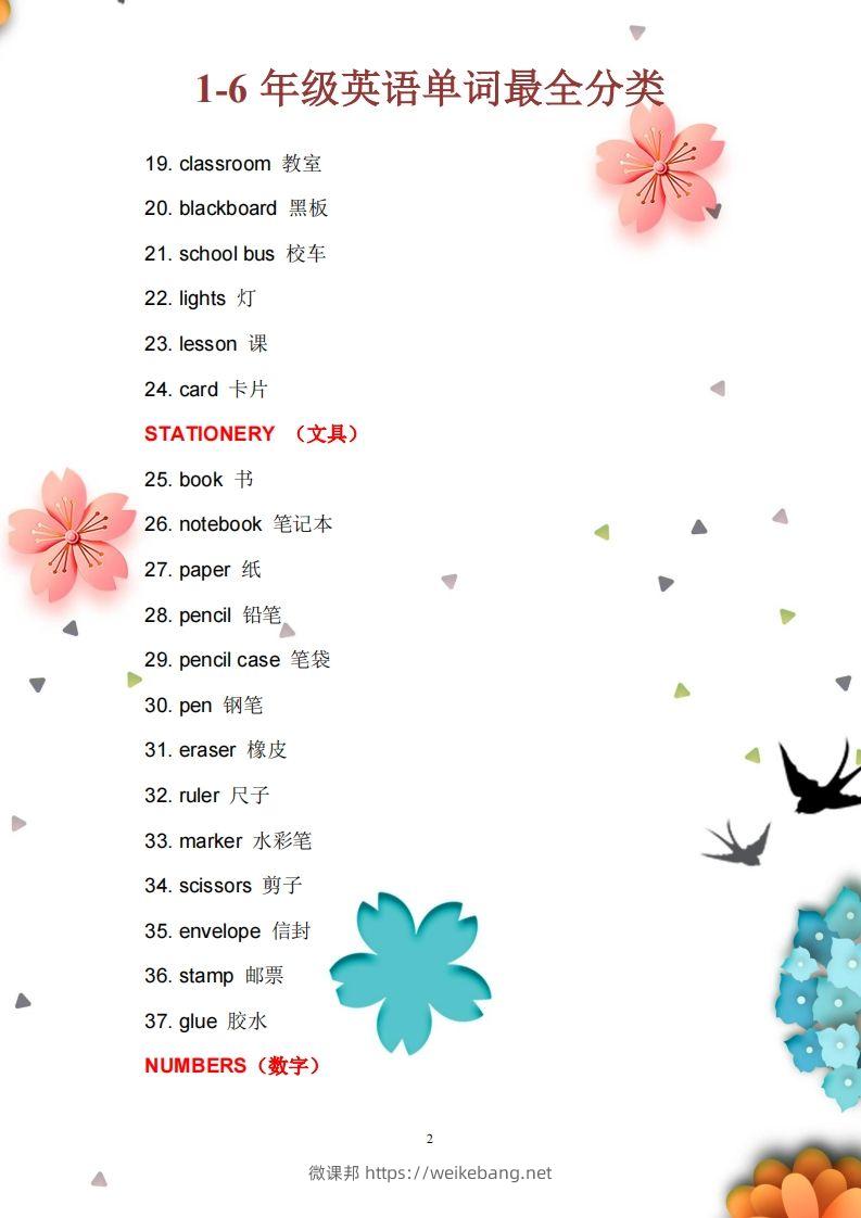 图片[2]-【小学英语】1至6年级英语单词最全分类-微课邦